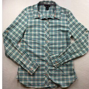 Marmot Womens Plaid Button Up Shirt Turquoise Orange Gorpcore Outdoor Medium
